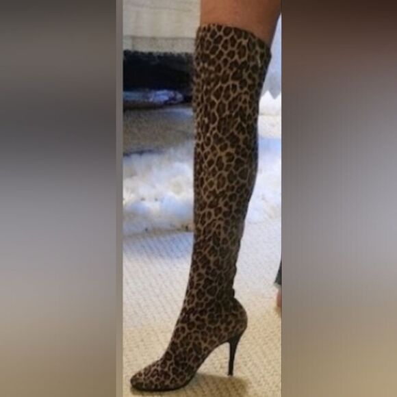 Rare Jean-Michel Cazabat Paris Leopard Stretch Suede Over-the-Knee Boots Sz.8/39